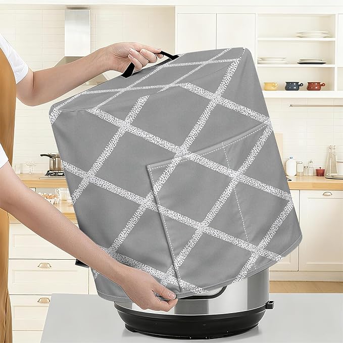 Kitchen Appliance Accessories Dust Cover for 3-6-8 Quart Instant Pot, Pressure Cooker, Air Fryer & Crock Pot,Decorative Appliance Cloth Cover with Top Handle & Storage Pockets (Grey, 3 Quart)