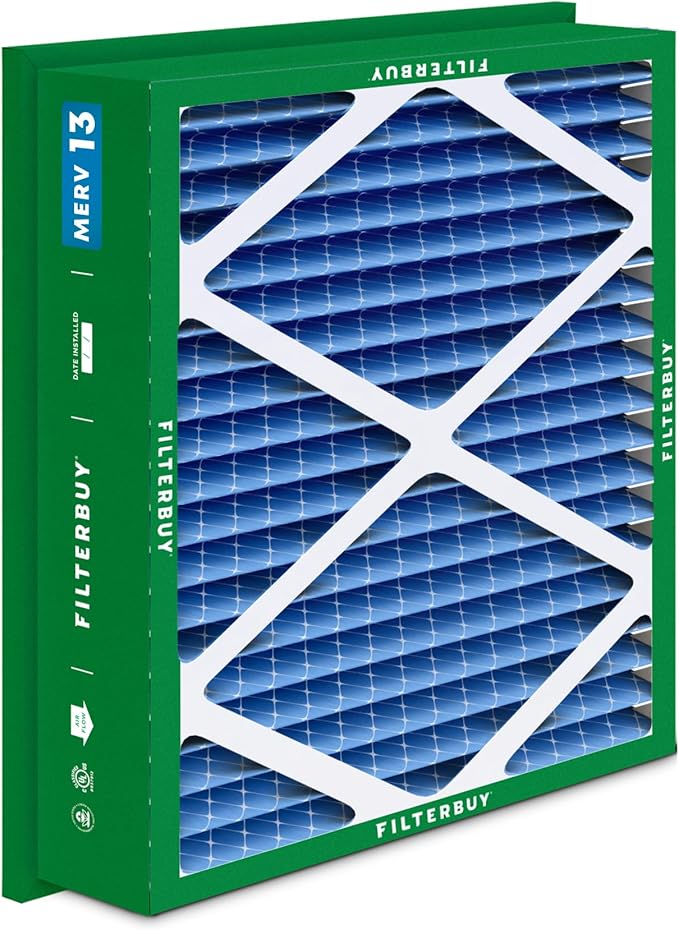 Filterbuy 24x24x5 Air Filter MERV 13 Optimal Smoke & Allergy Defense (2-Pack), Electrostatic Pleated HVAC AC Furnace Filters Replacement for Honeywell Return Grille (Actual Size: 22.38 x 22.38 x 4.38)