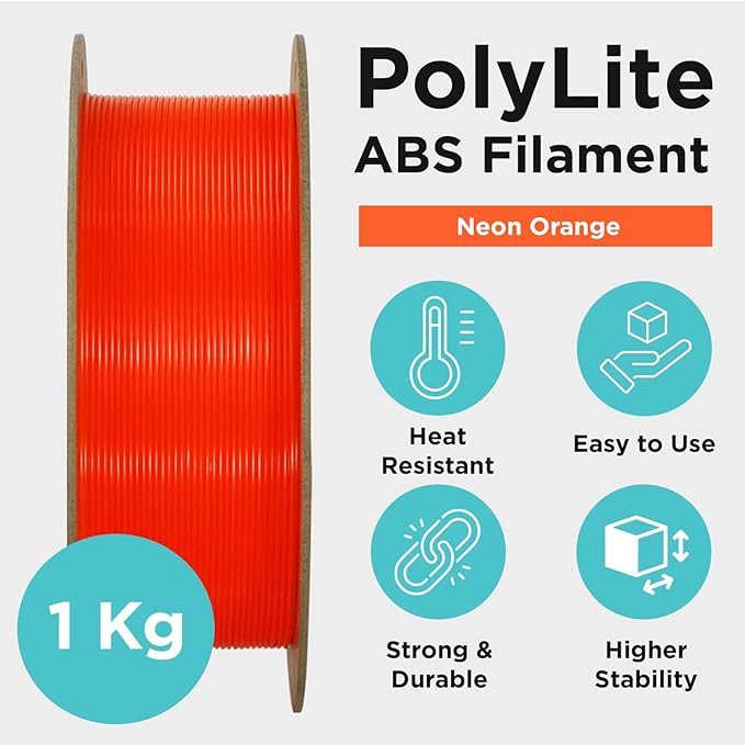 Polymaker Neon ABS Filament 1.75mm, Neon Orange 3D Printer Filament 1.75mm Heat Resistant 1kg - UV Reactive ABS 3D Printing Filament 1.75mm, Strong & Durable, Dimensional Accuracy +/- 0.03mm