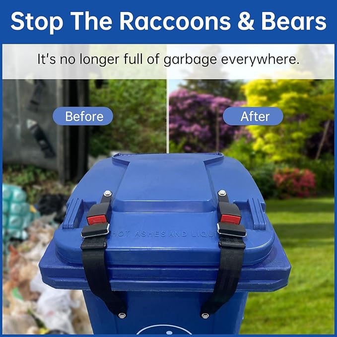 Trash Can Locks for Animals, (2PCS) Raccoon Bear Proof Trash Can Lock, Long Lasting Strap Lid Garbage Can Lock for Out Door Garbage Can