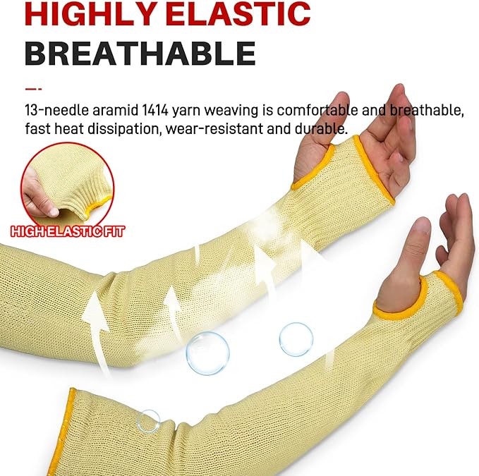 Cut Resistant Sleeves With Thumb Hole,Thin Skin Arm Protection Sleeves And Bruising, Kevlar Sleeves For Women, Men, Elderly(Yellow,17.7 In)