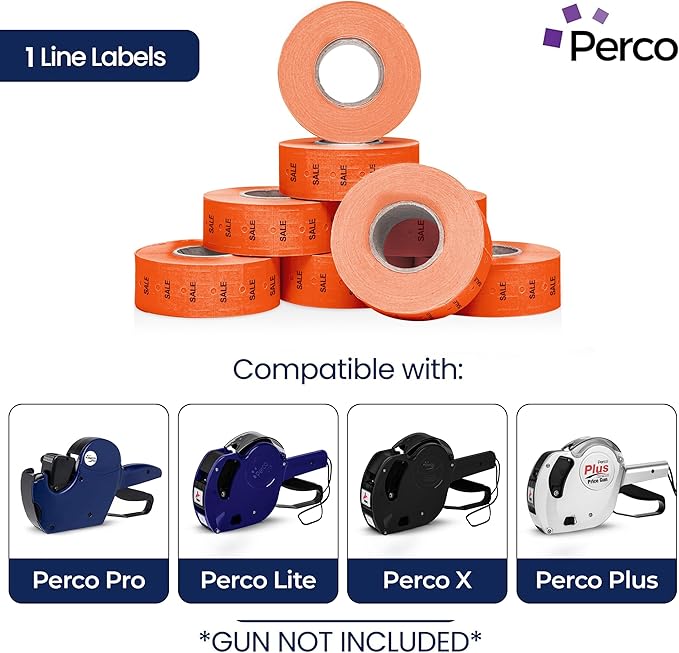 Perco 1 Line Sale Fluorescent Red Labels - Case of 30 Sleeves, 240,000 Blank Pricing Labels for Perco Lite, X, Plus and Pro 1 Line Price and Date Guns