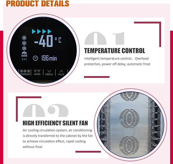 Kolice Commercial Restaurant 10 Trays Blast Chiller, Blast Freezer, Freezer, Chest Freezer for Hard Ice Cream, Fresh Meat, Chicken, Pastry, Fish in Hotels, Bars, Canteens, School, Bakery -40°F
