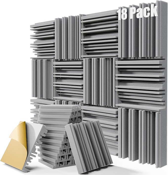 18 Pack Sound Proof Foam Panels for Walls, 12" x 12" x 2" Self-Adhesive Acoustic Panels, High-Density Soundproof Wall Panels for Studio Home and Ceilings (Gray)