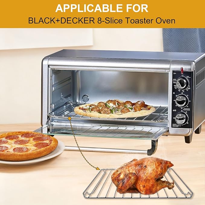 Countertop Toaster Oven Replacement Parts for BLACK DECKER 8 Slice Extra Wide Convection Toaster Oven, 16.5×11.5 IN Stainless Steel Toaster Oven Accessories Baking Rack Wire Rack for cooling