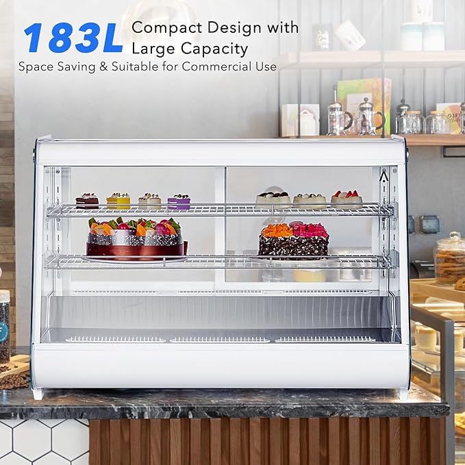 6.5 Cu.Ft Countertop Refrigerated Display Case - Commercial Bakery Refrigerator with LED Lighting, Auto Defrost & Sliding Glass Door for Cafe, Restaurant, Dessert Display