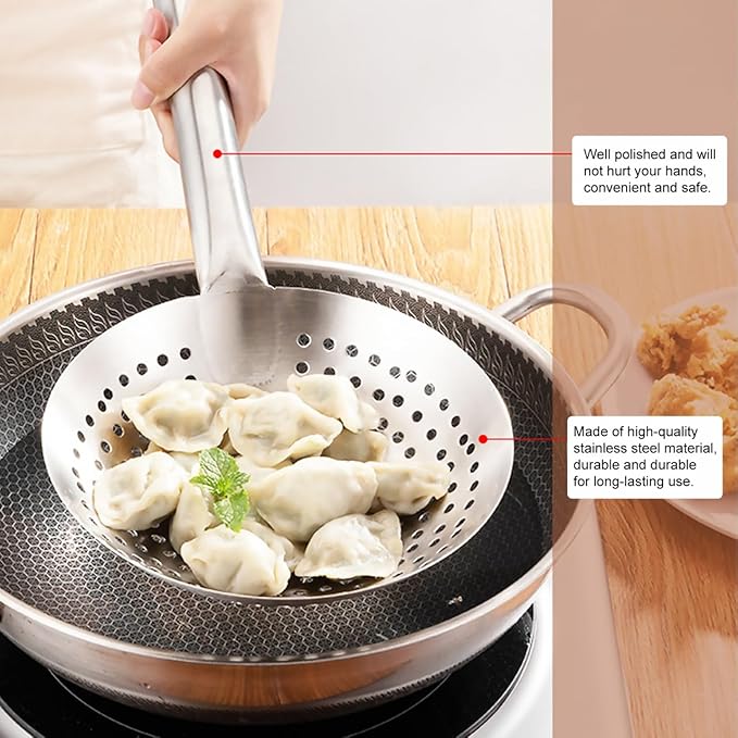 Stainless Steel Skimmer Spoon Kitchen Serving Spoon with Filter Large Slotted Strainer Spoon Oil Filter Spoon Mesh Wire Frying Spoon 9.5 x 7 inch