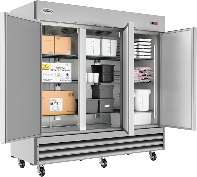 KoolMore 82" 3 Door Stainless Steel Upright Commercial Reach-in Freezer - 72 cu. ft, Model:RIF-3D-SS