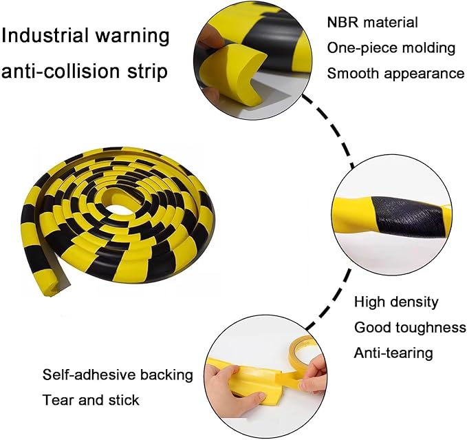 Wall Edge Corner Guards, 196.9in/5m Yellow Black Safety Bumpers, Self-Adhesive Foam Protector Padding, Protective Barriers for Installation On Furniture