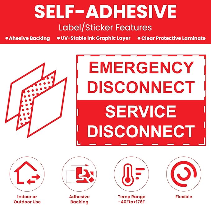 LEIFIDE 36 Pack NEC Compliant Emergency Disconnect Sticker 5"x 3.5" Emergency Disconnect Service Warning Sticker Shut Off Sign Uv-Resistant Electric Panel Labels Vinyl Waterproof for Indoor Outdoor