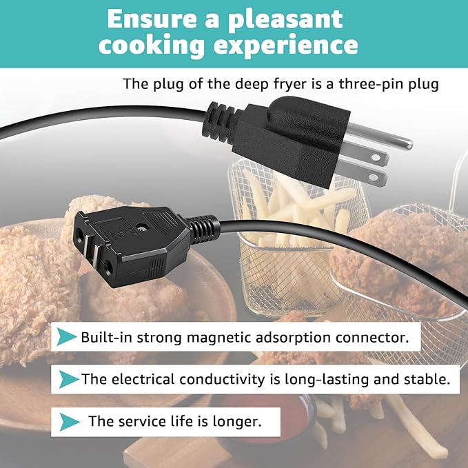 Electric Fryer Breakaway Magnetic Power Cord for Masterbuilt MB20012420,MB20010326 Replacement for Masterbuilt 10L XL Electric Turkey Fryer