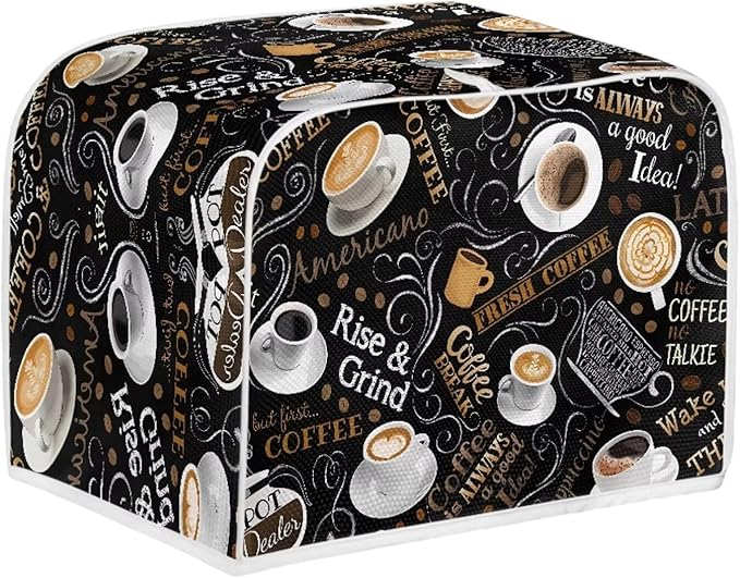 Cafe Coffee Print Toaster Cover 2 Slice Waterproof Appliance Cover with Handle Loop Kitchen Bread Baker Toaster Covers for Small Appliance