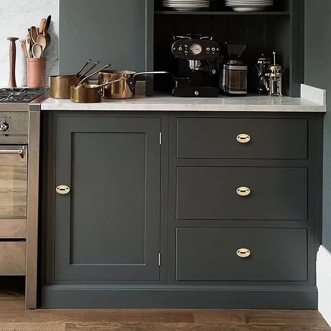 khtumeware 10 Pack 1-3/8 inch(35mm) Polished Brass Cabinet Knobs Dresser Knobs Oval Unlacquered Brass Drawer Knobs Kitchen Cabinet Hardware Egg Knobs for Dresser Drawers