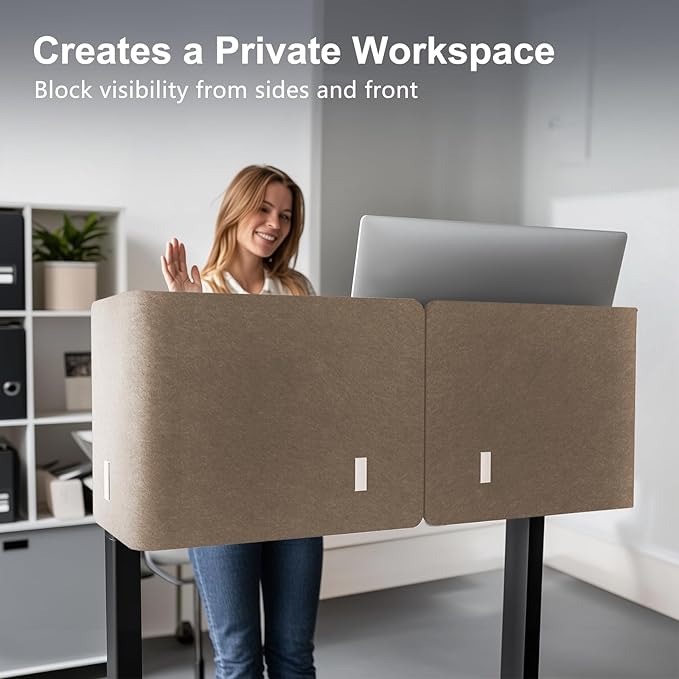 Desk Privacy Panel,2PCS L-Shaped Clamp-On Office Desk Divider,2-in-1 Adjustable Acoustic Desktop Partition Or Under Desk Modesty Screen,for Office,Home,Felt(Dark Camel, 47.2" x 17.7")