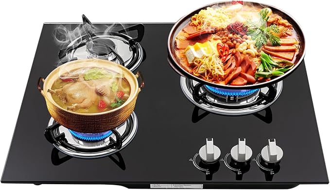 Built-in Gas Cooktop,3 Burners Gas Stovetop,NG Cooktops with Glass panel,countertop with Auto Shutoff, Hob for kitchen