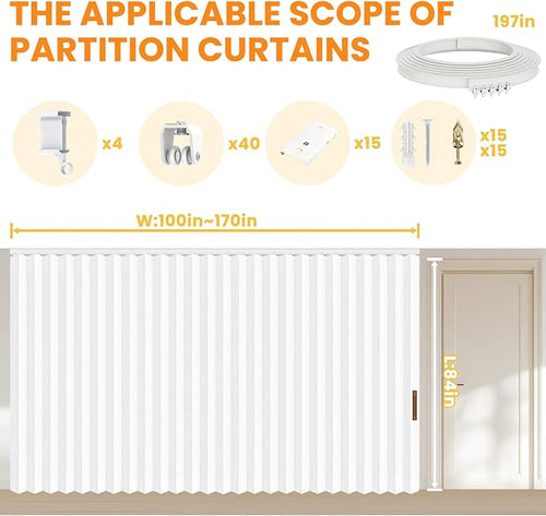 100% Blackout Room Divider Curtains Screen Partitions, Blackout Sound Reducing Divider Room Panel for Doorway Glass Window Sliding Door Patio(White, W180 x L84, 1 Pack)