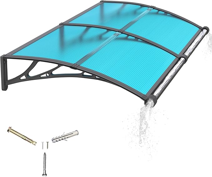 Awning for Door Entrance with Drainage Sink,32x80 Inch Awnings for Doors,Window Canopy Exterior with Plastic Steel Bracket,Polycarbonate Cover,UV,Rain,Snow Protection for House,Porch,Patio,Deck