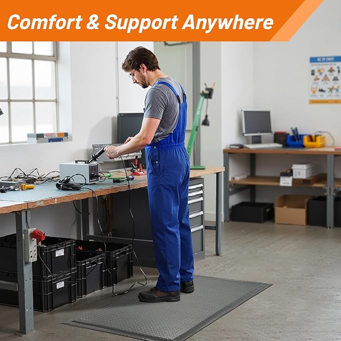 Nisorpa Anti Fatigue Mats Industrial 3' x 6' Ergonomic Standing Mat 15/16" Extra Thick Cushioned Shop Floor Mats Kitchen Mats Heavy Duty Commercial Diamond Plate Support for Leg & Back Pain, Grey
