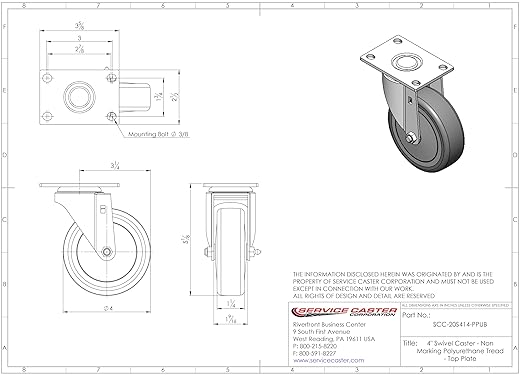 Service Caster Brand Replacement Caster for Uline Caster H-5539R-Rigid Top Plate Caster with 4 Inch Gray Polyurethane Wheel-Light Duty Replacement Caster-Fits Carts, Dollies and Poly Box Trucks H-1956