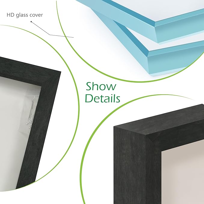 FrameWorks 8x8 Driftwood Wooden Shadow Box Frame – Soft Felt Back, Tempered Glass, and Included Elegant White Ball Push Pins