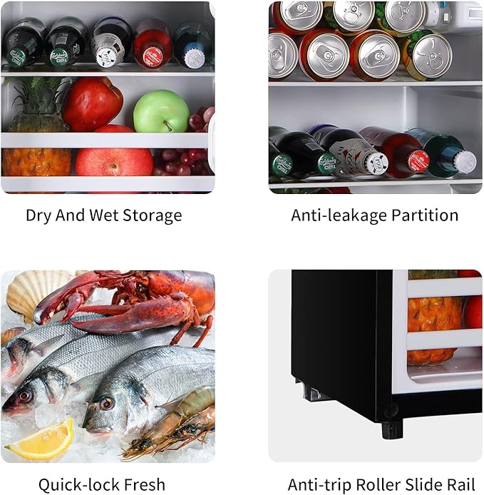 Refrigerator 3.5 Cu.Ft with Freezer,Vintage Double Door,Lock Fresh,7 Level Adjustable Thermostat ct for Dorm, Bar, Office,Kitchen, Apartment，Black