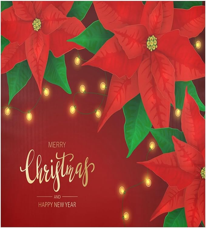Red Poinsettia Flowers Christmas Lights Dishwasher Magnet Cover Sticker Magnetic Refrigerator Panel Front Door Fridge Microwave Decal Decorative