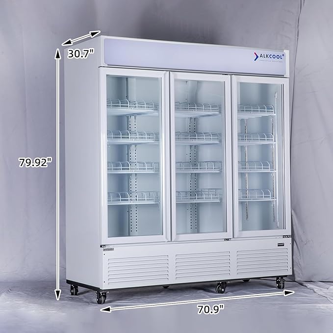 Commercial Beverage Refrigerator Display Fridge,63.5 Cu Ft Three Glass Door Upright Merchandiser Drink Cooler with LED Light Adjustable Shelves,ETL and NSF Approval,White,Wheels Not Included