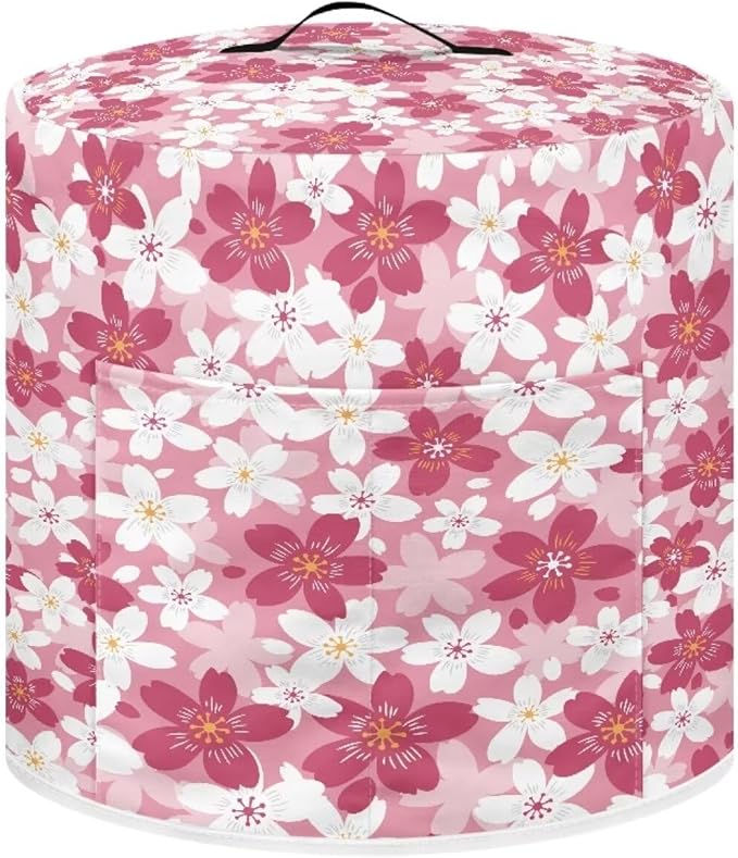 TODIYADDU Pink Cherry Blossoms Pressure Cooker Cover with Handle and Storage Pocket for Extra Accessories Portable Kitchen Small Appliance Dust Cover Protective Case Cover for Air Fryer Toaster