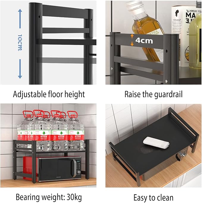 Microwave Storage Rack Microwave Oven Rack, Retractable Counter Toaster Storage Stand Shelf Kitchen Counter Shelf Microwave Mount Stand/3Tier