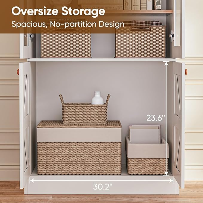 Vyre 71" Tall Farmhouse Kitchen Pantry, Large Storage Cabinets with Glass Doors, Adjustable Shelves, Wood Versatile Hutch Cabinet for Living Room, Dining Room