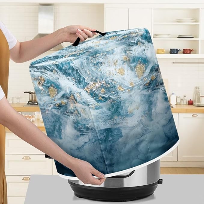 Marble Print Pressure Cooker Cover for Women Dust-proof Cover for Rice Cooker Air Fryer Kitchen Appliance Covers with Top Handle and Pocket Home Kitchen Decor Gifts for Friends