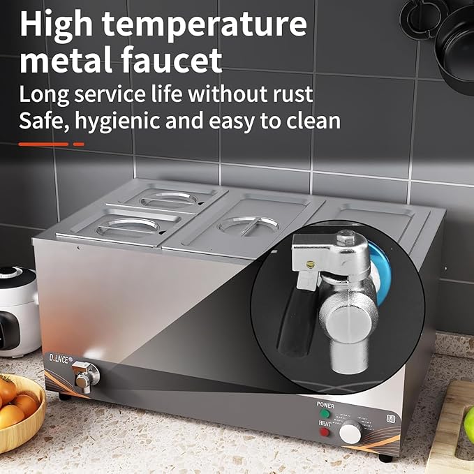 Commercial Food Warmer, 4 Pan 25QT Bain Marie Stainless Steel Electric Food Warmers, 1500W Buffet Warmer Soup Warmer with Temperature Control, Tap, Soup Spoon, for Catering Parties Restaurants