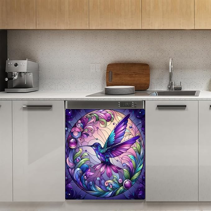 Spring Bird Dishwasher Magnet Cover Animal Bird Purple Dishwasher Decorative Cover Front Dishwasher Door Cover Reuseable Dishwasher Cover Panel Decal for Kitchen Home Appliances 23" X 26"