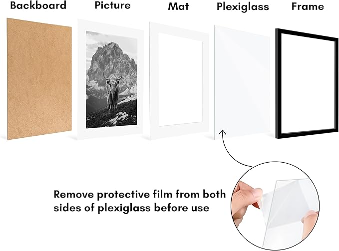Americanflat 18x22 Picture Frame with Polished Plexiglass - Set of 5 - Use as 14x18 Frame with Mat or Display 18x22 Photo Without Mat - Galleria Collection - Picture Frames for Wall Display - Black