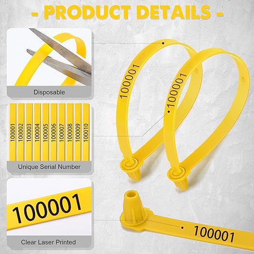 Roowest 1000 Pcs Plastic Truck Trailer Door Seals, Tamper Evident Security Tags, Numbered Safety Disposable Locks for Container Logistics Transport Package Shipping(Yellow)