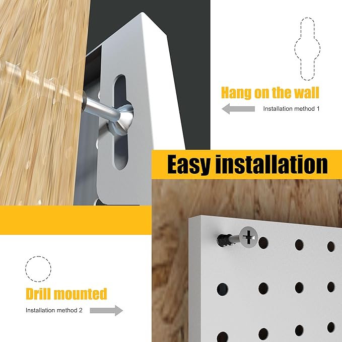 Peg Board, 8 Pack Metal Pegboard Panels with 50 Hooks, White Pegboards Wall Organizer, Peg Board for Walls Home, Garage Tool Storage, Office Organization, Craft Room,Christmas Gifts