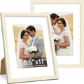 Vittanly 8.5x11 Picture Frame Set of 2, Solid Wood Frame for Wall or Tabletop, Display Photo 6x8 with Mat or 8.5x11 without Mat, White