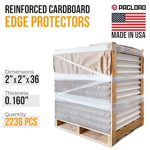 36" x 2" x 2" Reinforced Cardboard Edge Protectors, White (Pallet of 2236) – 0.16" Thick Heavy-Duty Cardboard Corner Protectors for Shipping – American Quality V-Board Pallet Edge Guard