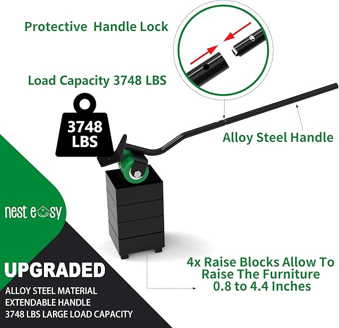 Upgraded Heavy Duty Furniture Dolly 360° Rotating 5 Wheels, Alloy Steel Furniture Movers Up to 3748 lbs/1700 Kg Load Capacity with Measure Tape and Leveler (8.6x7.8 in)