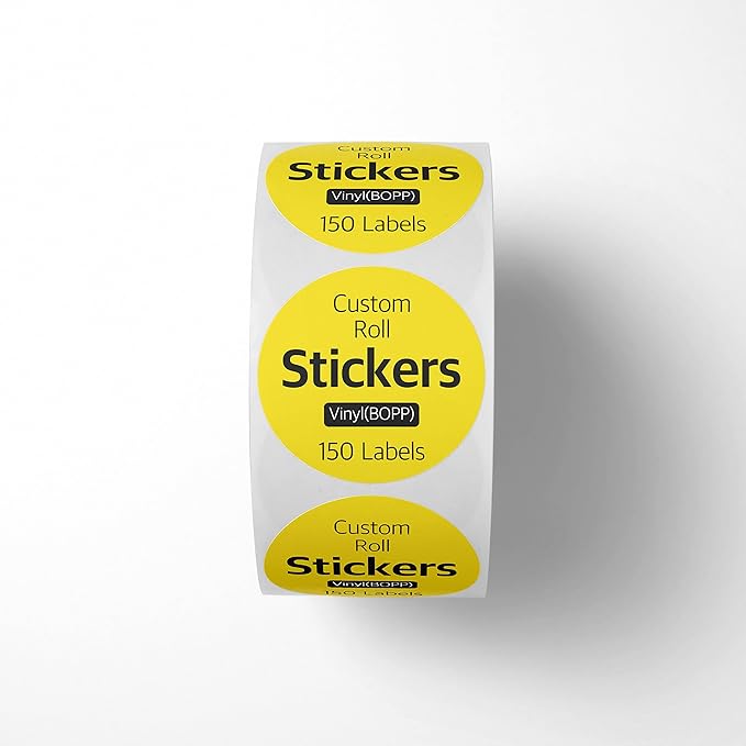 150 Roll Labels Personalized and Custom Design Stickers for Your Business Round Square Heart Star Die-Cut Any Shape and Size with Your Logo Text Image (Vinyl (BOPP))