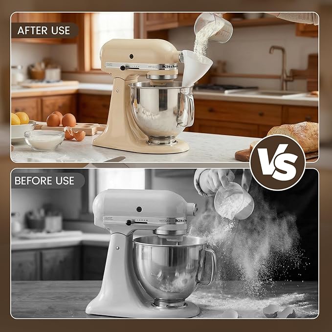 2 Pcs Flour Funnel for Kitchen Aid Mixer, for Kitchen Aid Artisan Ksm150 5-Quart Tilt-Head Stand Mixer, Plastic Powder Funnel ，for Liquid and Both Flour, Prevents Spills and Messes(White)