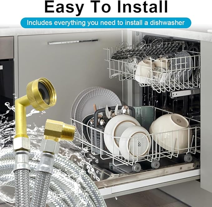 Universal Dishwasher Installation Kit,8 Ft Stainless Steel Dishwasher Hose,Burst Proof Water Supply Line with 3/8" Compression Connections