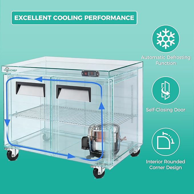 48" Commercial Double Door Worktop Freezer, 12.2 Cu.ft Stainless Steel Undercounter Freezer, -8–0°F, R290