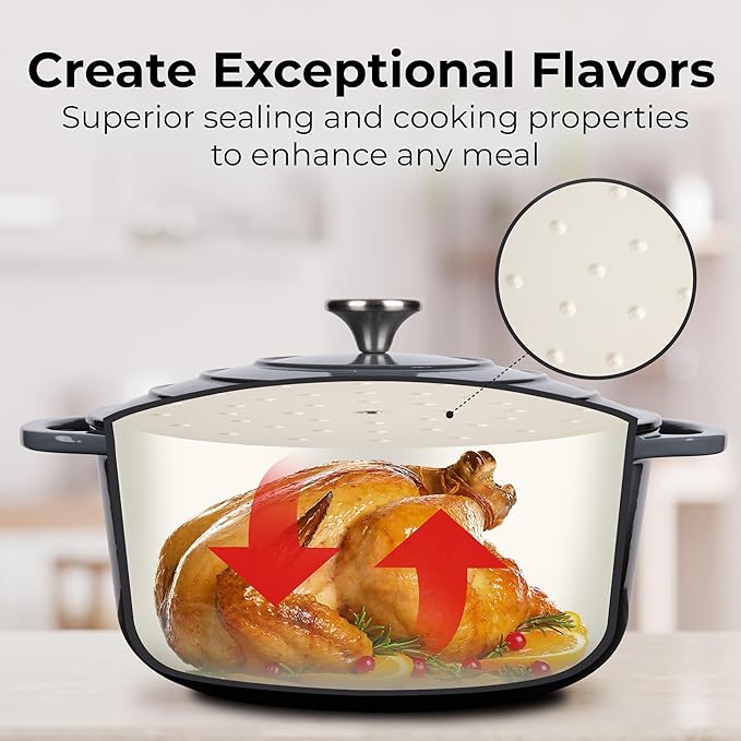 Zulay Kitchen 5 Quart Enameled Cast Iron Dutch Oven Pot with Lid – Premium Durability & Oven Safe up to 500°F – Heavy Duty Cookware Perfect for Bread Baking, Stews, Braising & Roasting – Gray