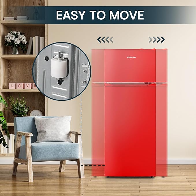 Upstreman 7.7 Cu Ft Refrigerator with Freezer, Double Door Fridge with Adjustable Thermostat Reversible Door, Large Capacity Refrigerator for Apartment, Dorm, Office, Kitchen, Red (BD-75)