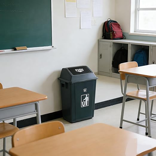 4 Packs Plastic Small Trash Can Wastebasket, Garbage Container with Swing Lid, Waste Bin for Bathrooms, Laundry Room, Kitchens, Offices, Dorms (Gre, 6 Gallon)