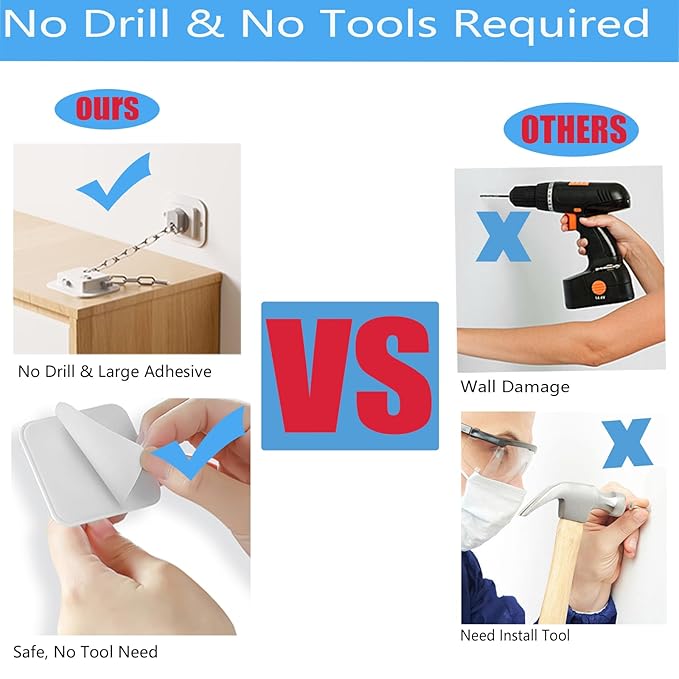 YEYA Upgraded Anti-Tip No Drill Furniture Anchor with Strong 3M Adhesive Backing 10" Adjustable Steel Cable Straps, Baby Proofing Wall Anchors for Child Safety, Playroom Essentials 4P