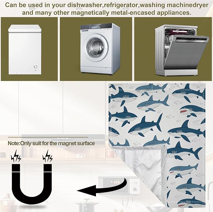 Cute Shark Dishwasher Magnet Cover,Wild Fish Kitchen Decor Waterproof Refrigerator Magnet Appliance Cover Protector,23Wx26H Inches