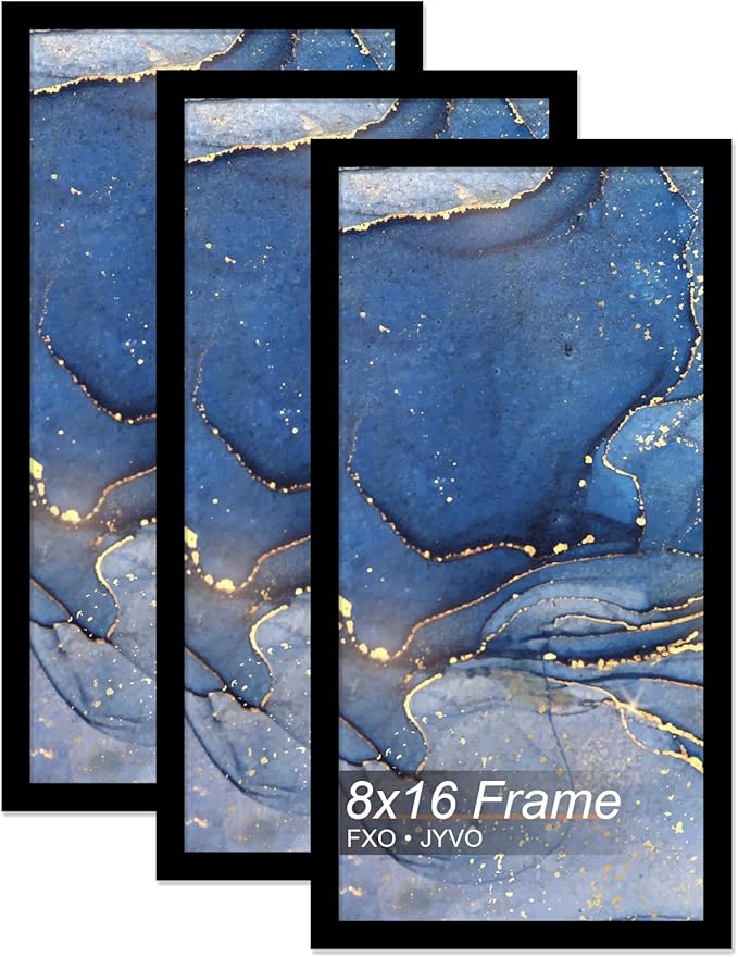 8x16 Picture Frame Set of 3, Black Frame for 8 x 16 Inch Picture Poster Photo, Light Weight and High Transparent 8 by 16 Frame for Wall - 3 Pack/Black/8"x16"