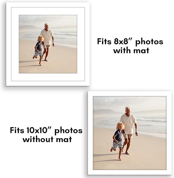 Americanflat 10x10 Picture Frame with Polished Plexiglass - Set of 5 - Use as 8x8 Frame with Mat or Display 10x10 Photo Without Mat - Galleria Collection - Square Frames or Tabletop and Wall - White